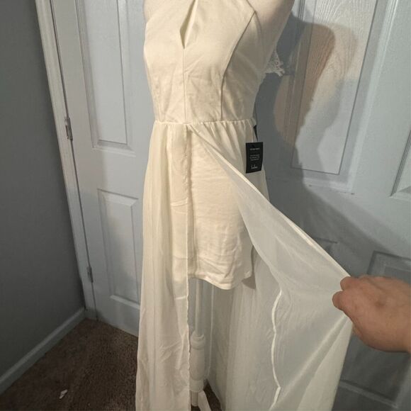 Lulus My Beloved M Lace Maxi Dress Women Small White Keyhole Open Back Layer NWT - Picture 7 of 7